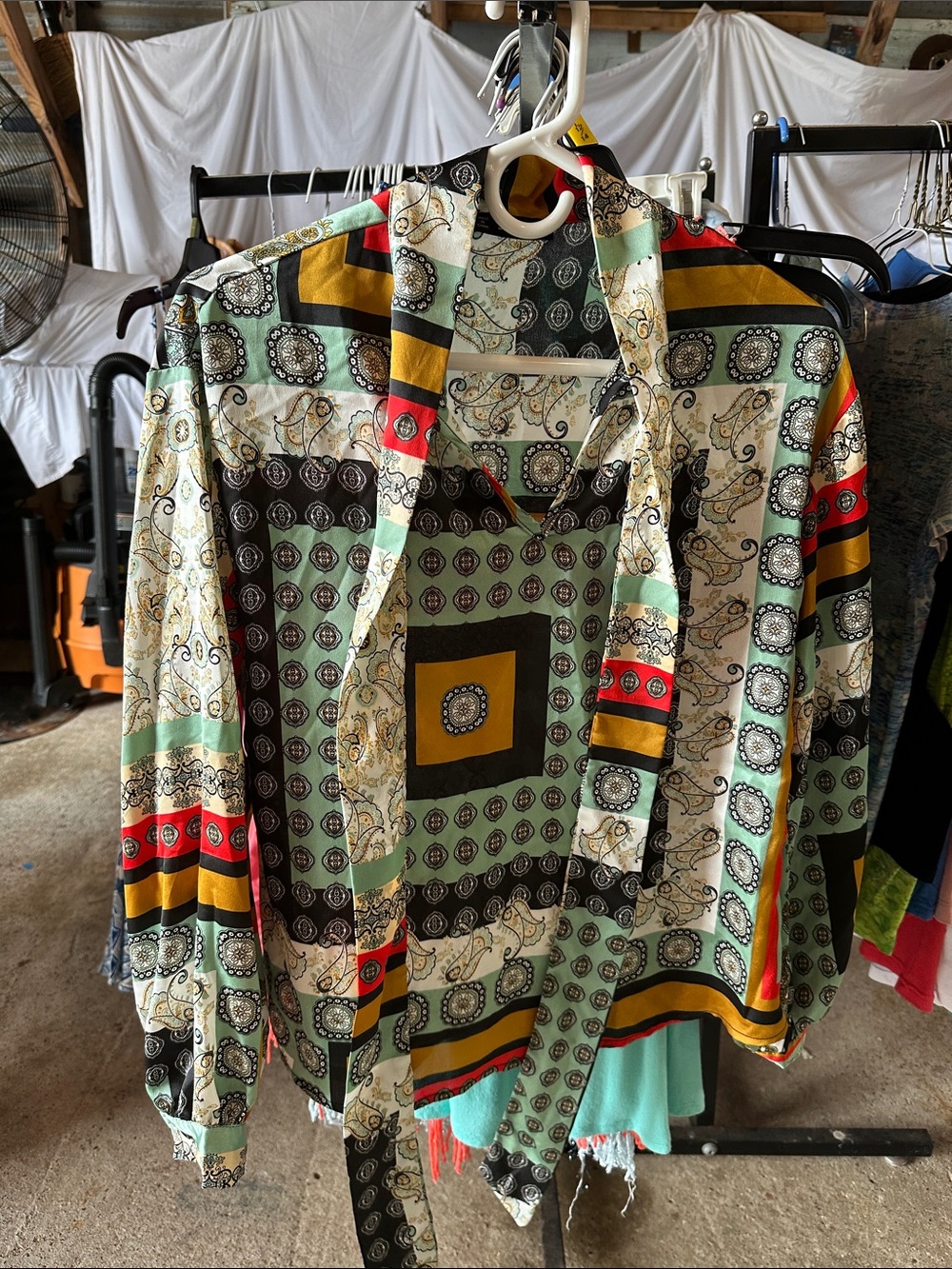 SHEIN Multi-Color Printed Tie-Neck Blouse